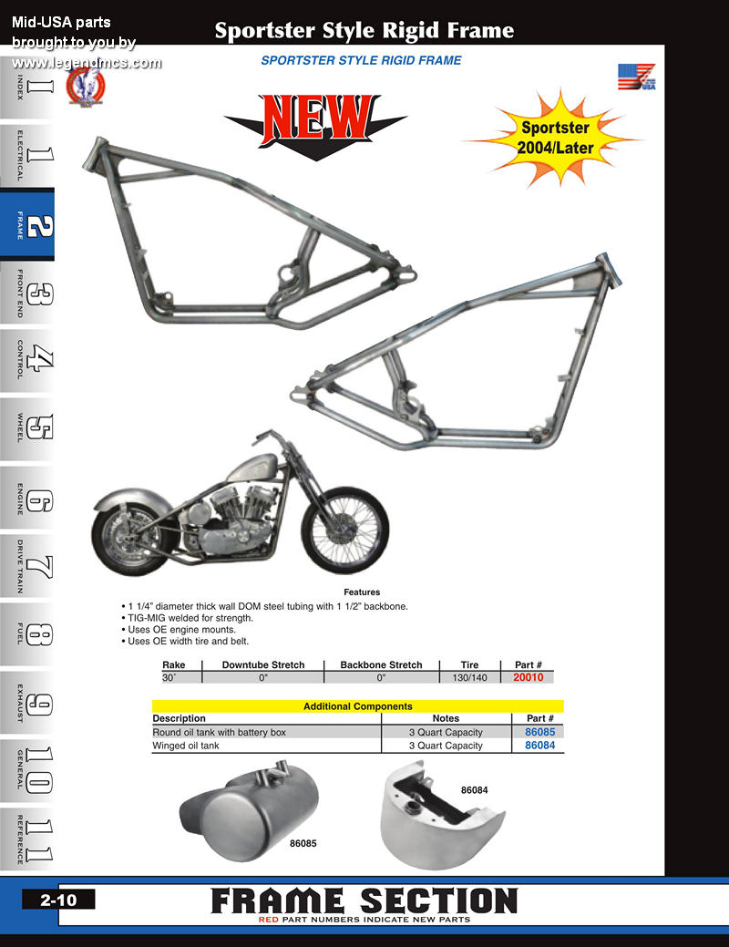 Discount Sportster Frames from MidUSA for Harley Davidson